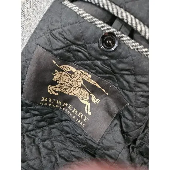 Burberry Men's Black Wool Tweed Suit Blazer Suit Jacket Size 52 - Picture 9 of 10